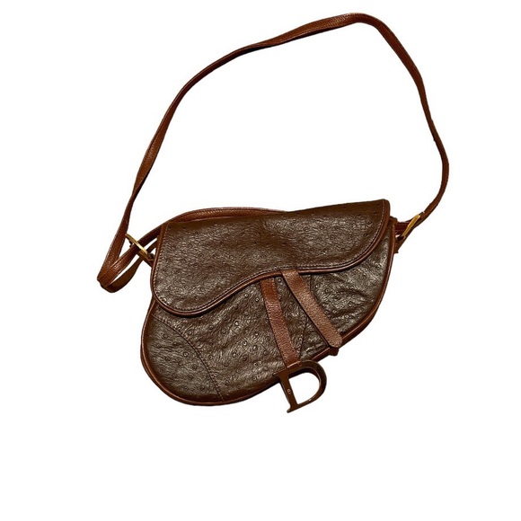Dior Brown ostrich Leather Saddle Bag - Picture 1 of 2